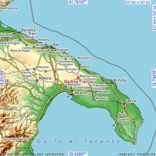 Topographic map of Martina Franca