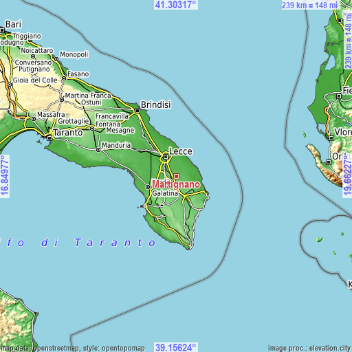 Topographic map of Martignano