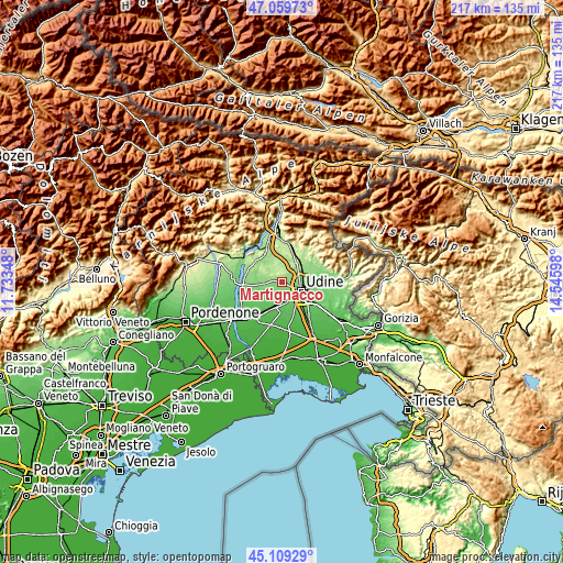 Topographic map of Martignacco