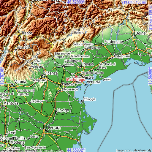 Topographic map of Martellago