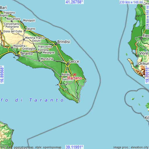 Topographic map of Martano