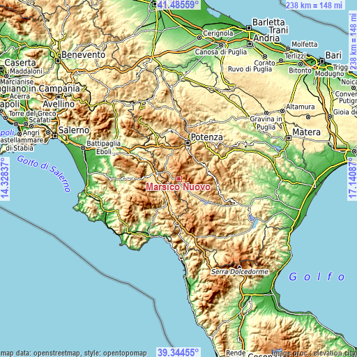 Topographic map of Marsico Nuovo