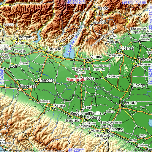 Topographic map of Marmirolo