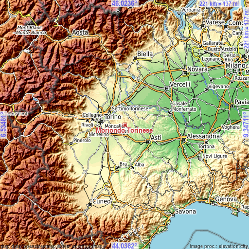 Topographic map of Moriondo Torinese