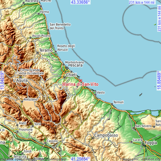 Topographic map of Marina di San Vito