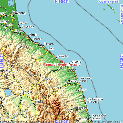 Topographic map of Marina di Montemarciano