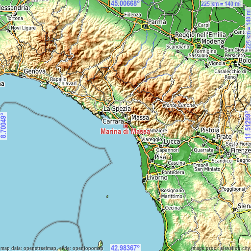 Topographic map of Marina di Massa