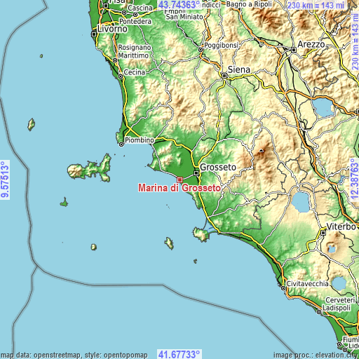 Topographic map of Marina di Grosseto
