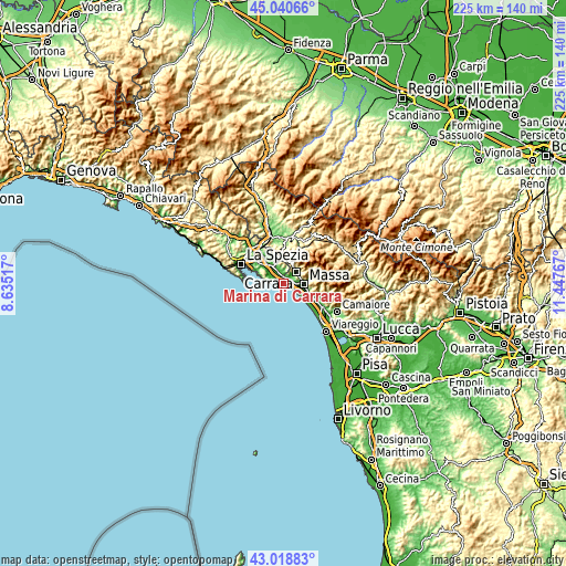 Topographic map of Marina di Carrara