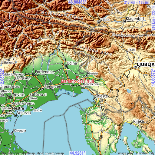 Topographic map of Mariano del Friuli