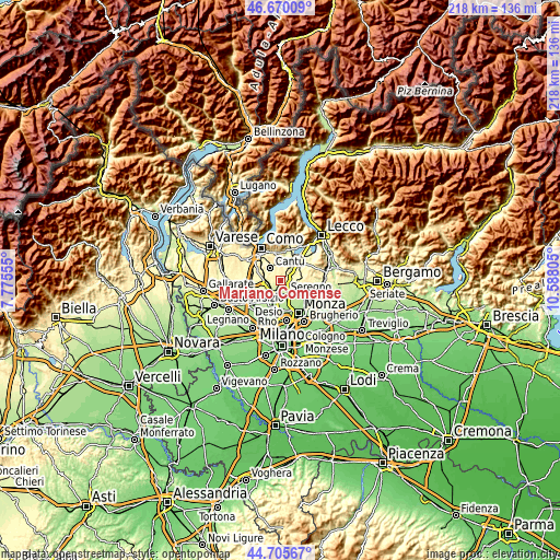 Topographic map of Mariano Comense