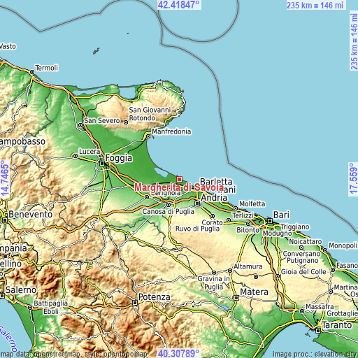 Topographic map of Margherita di Savoia