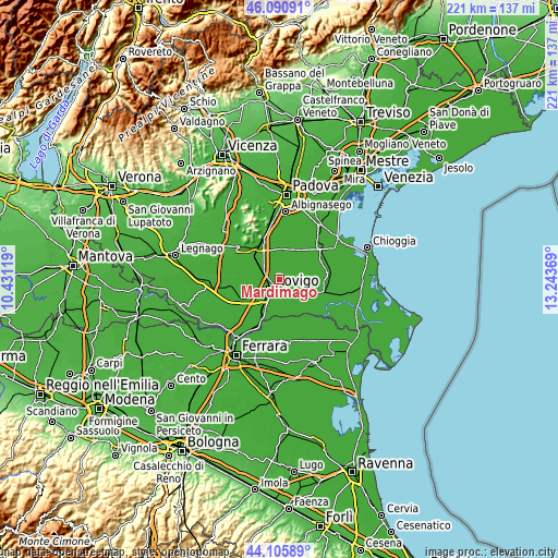 Topographic map of Mardimago