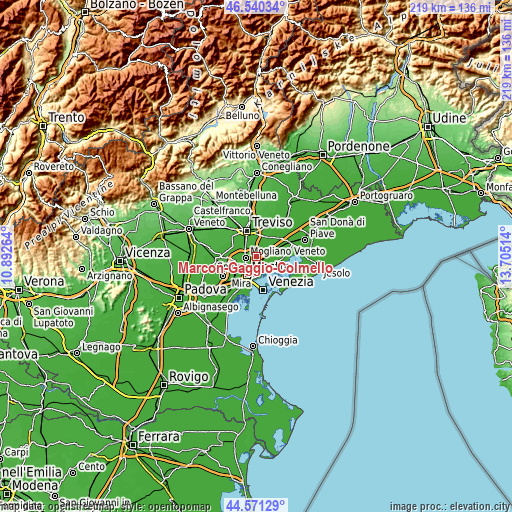 Topographic map of Marcon-Gaggio-Colmello