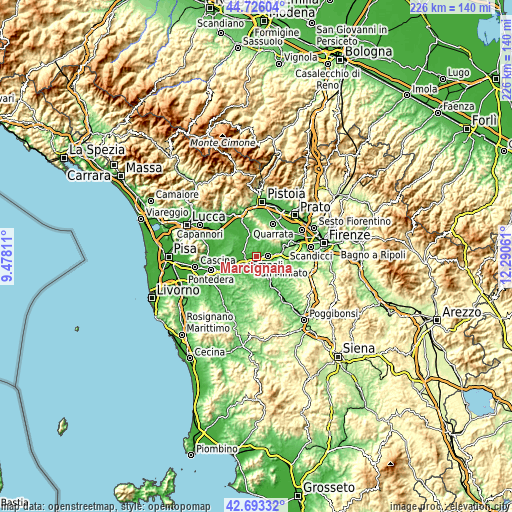 Topographic map of Marcignana