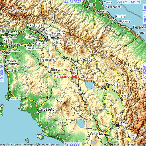 Topographic map of Marciano della Chiana