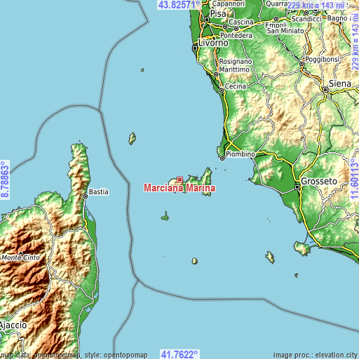 Topographic map of Marciana Marina