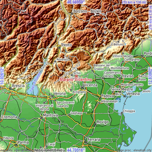 Topographic map of Marano Vicentino