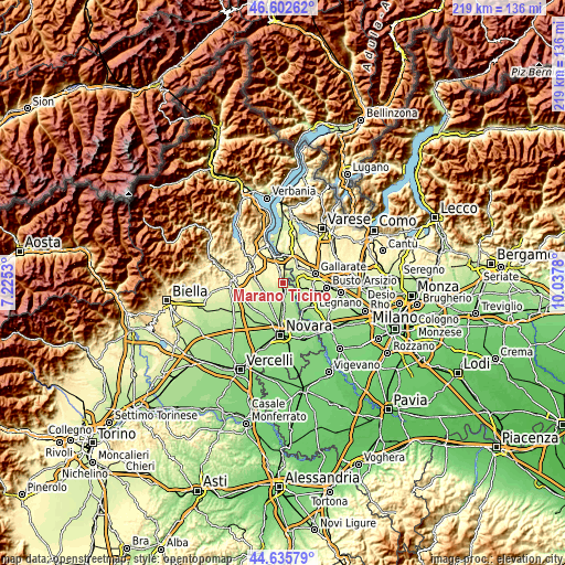 Topographic map of Marano Ticino