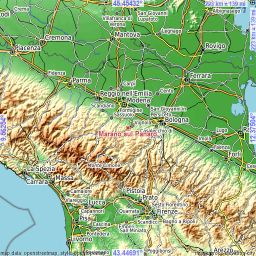 Topographic map of Marano sul Panaro