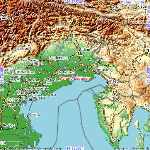 Topographic map of Marano Lagunare