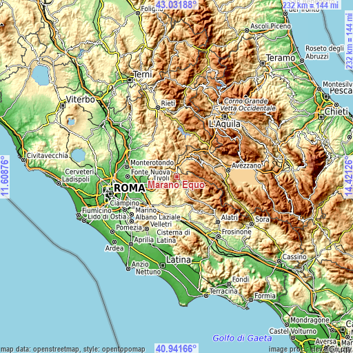 Topographic map of Marano Equo