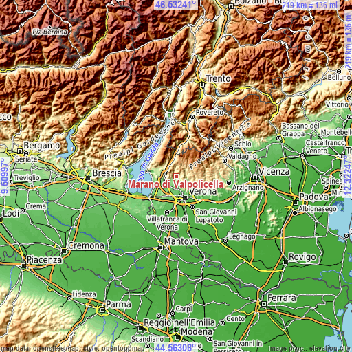 Topographic map of Marano di Valpolicella