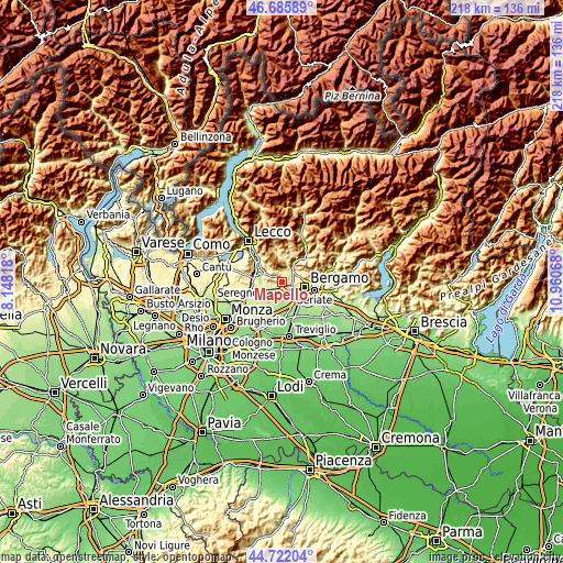 Topographic map of Mapello