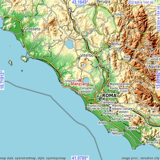 Topographic map of Manziana