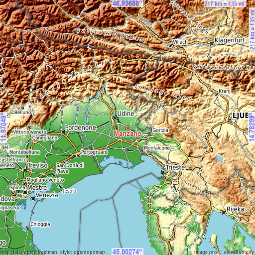 Topographic map of Manzano