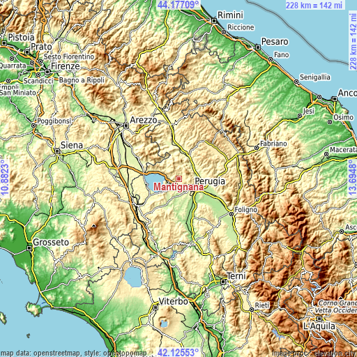 Topographic map of Mantignana