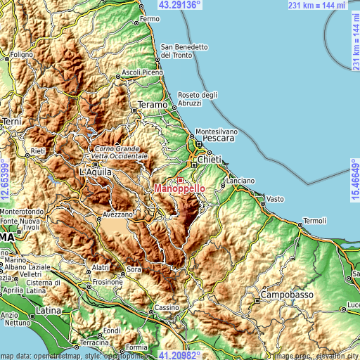 Topographic map of Manoppello