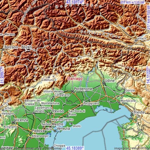 Topographic map of Maniago