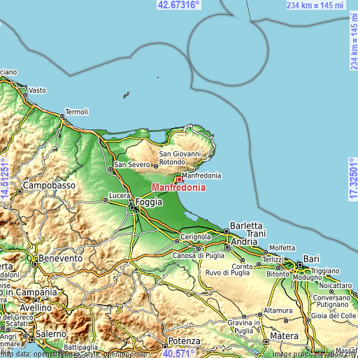 Topographic map of Manfredonia