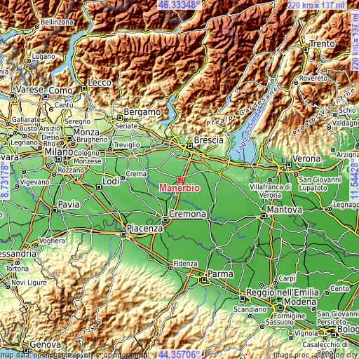 Topographic map of Manerbio