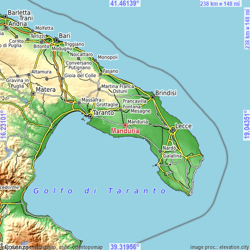 Topographic map of Manduria