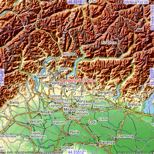 Topographic map of Mandello del Lario