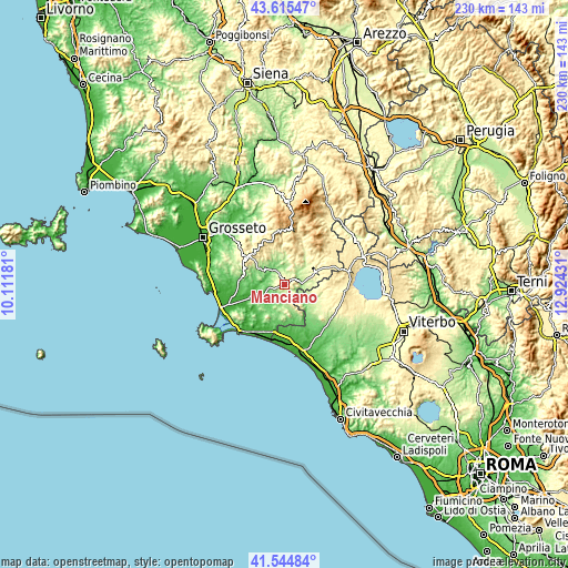 Topographic map of Manciano