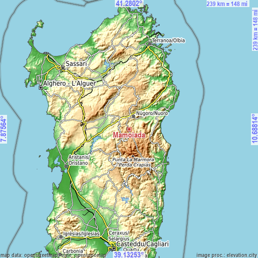 Topographic map of Mamoiada