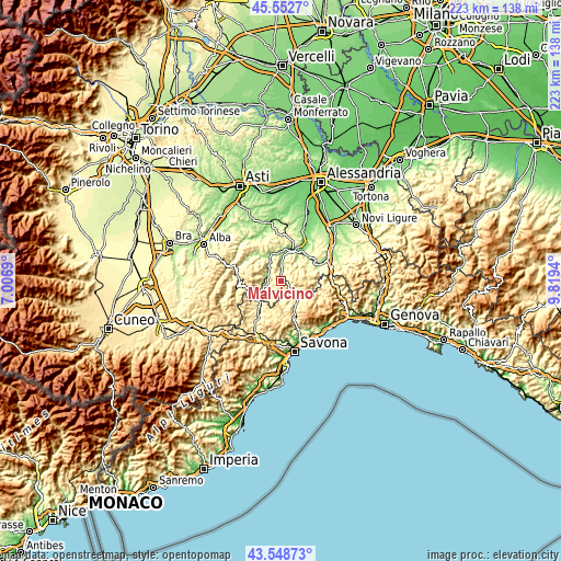 Topographic map of Malvicino