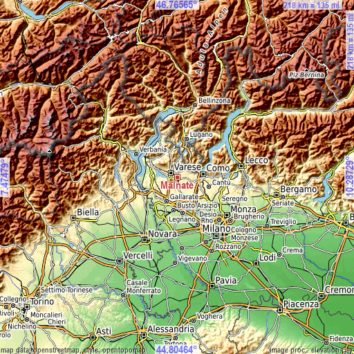 Topographic map of Malnate