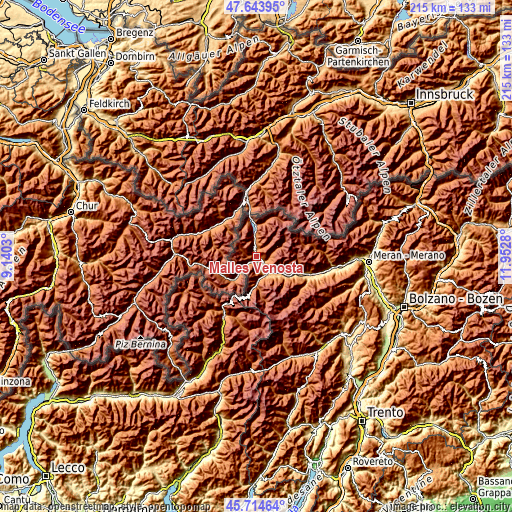 Topographic map of Malles Venosta