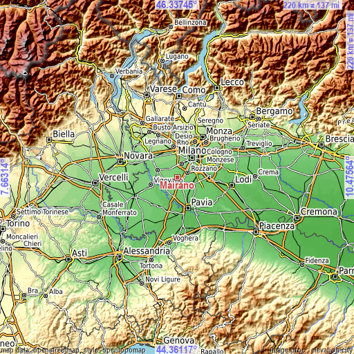 Topographic map of Mairano