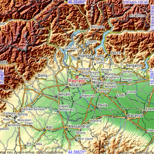 Topographic map of Magnago