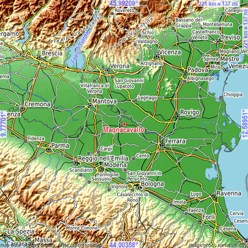 Topographic map of Magnacavallo