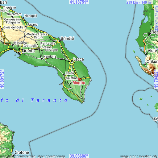 Topographic map of Maglie