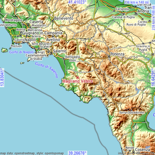 Topographic map of Magliano Vetere