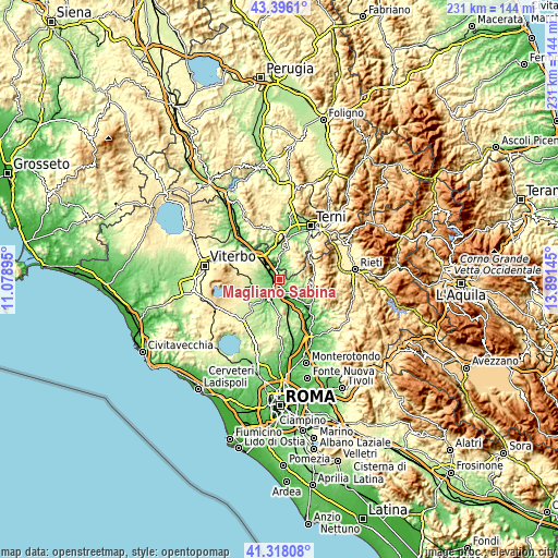 Topographic map of Magliano Sabina