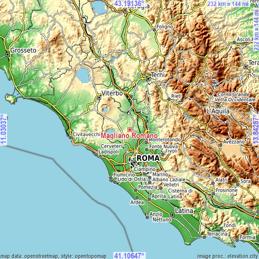 Topographic map of Magliano Romano