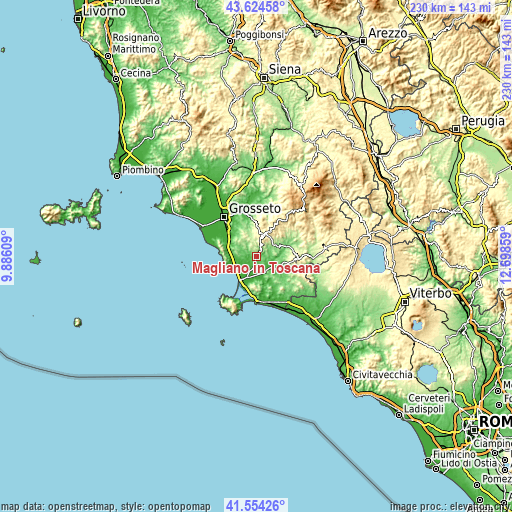 Topographic map of Magliano in Toscana